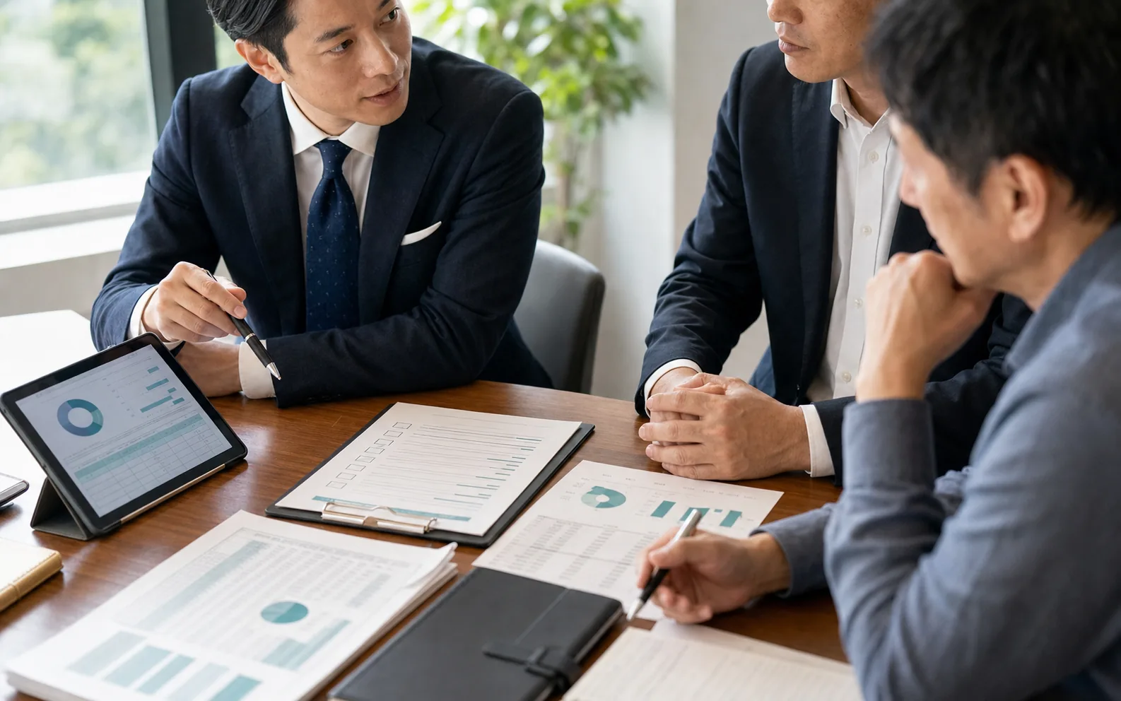 建設・工事業の譲渡条件と許認可を資料で確認するイメージ